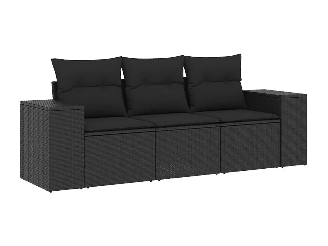 peças de móveis de jardim com almofadas de resina tecida preta