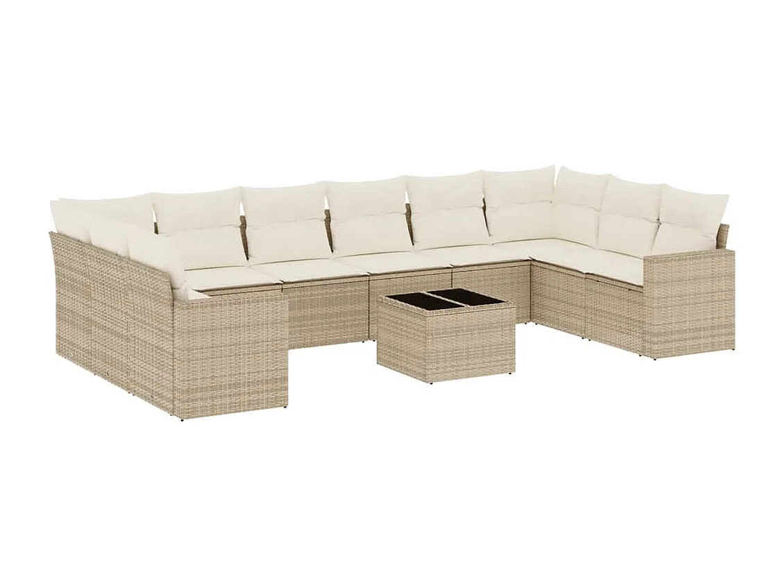 Salon de jardin 11 pcs avec coussins beige résine tressée