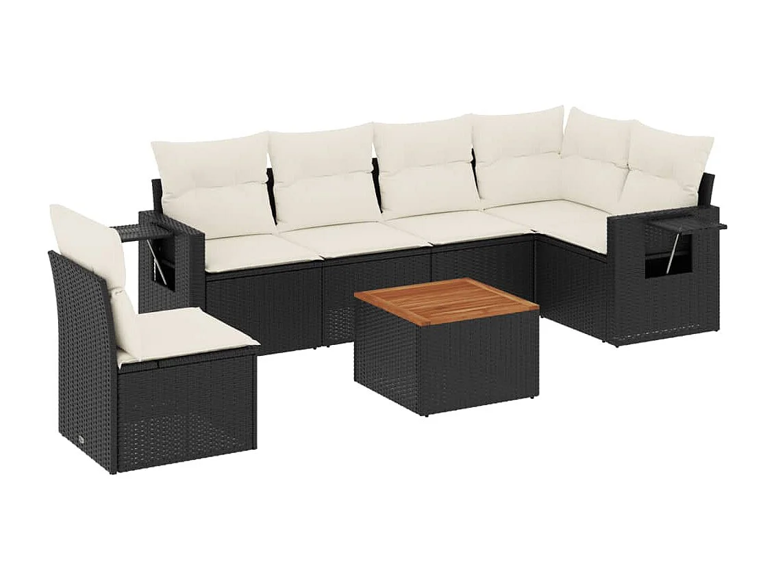 Salon de jardin 7 pcs avec coussins noir résine tressée