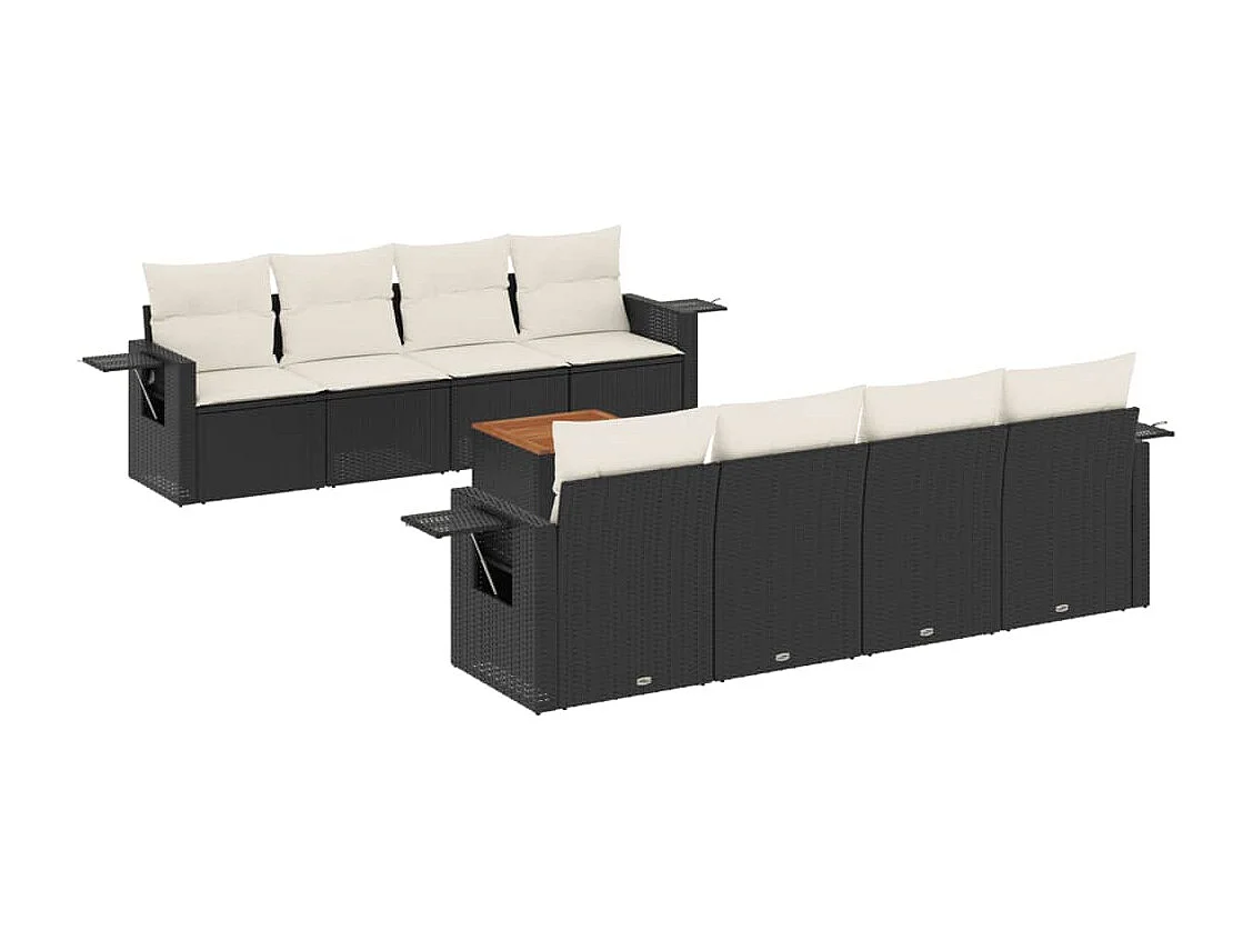 Mobili da giardino da 9 pezzi con cuscini in resina intrecciata nera