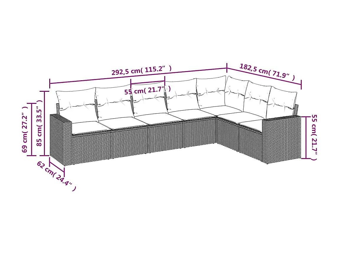 Salon de jardin avec coussins 7 pcs beige résine tressée