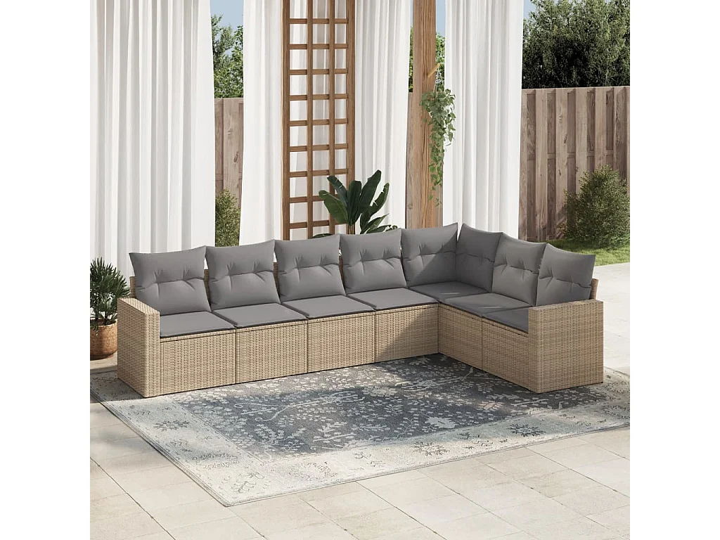 Salon de jardin avec coussins 7 pcs beige résine tressée