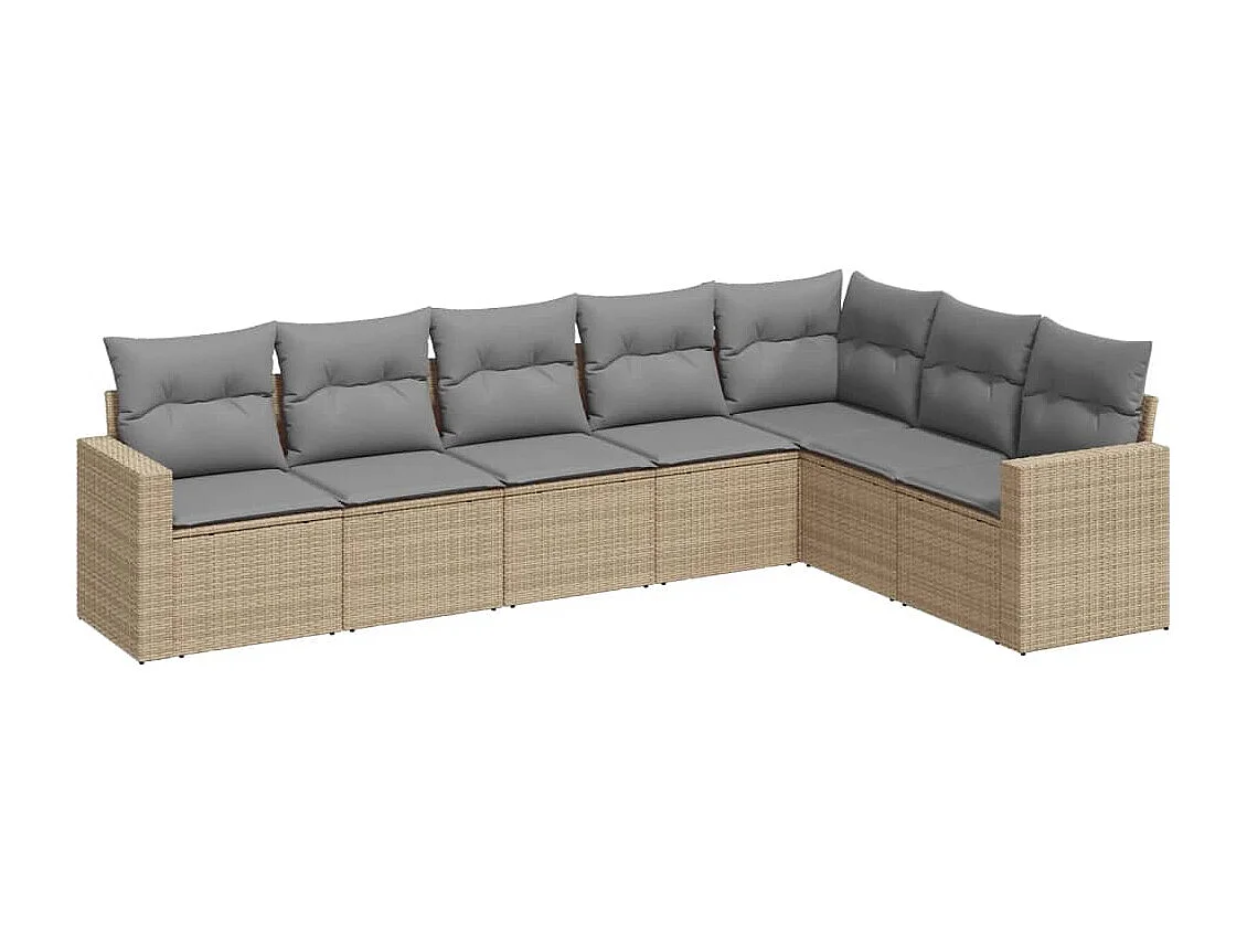 Salon de jardin avec coussins 7 pcs beige résine tressée