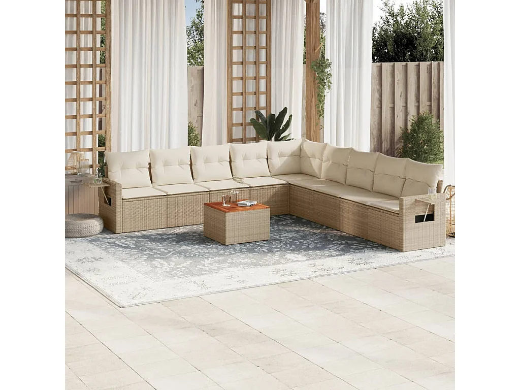 Gartenmöbel mit Kissen 10 Stück beige gewebtes Harz