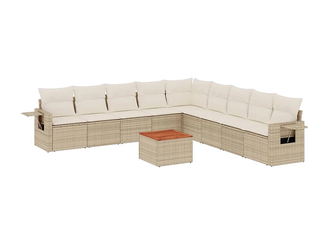 Gartenmöbel mit Kissen 10 Stück beige gewebtes Harz