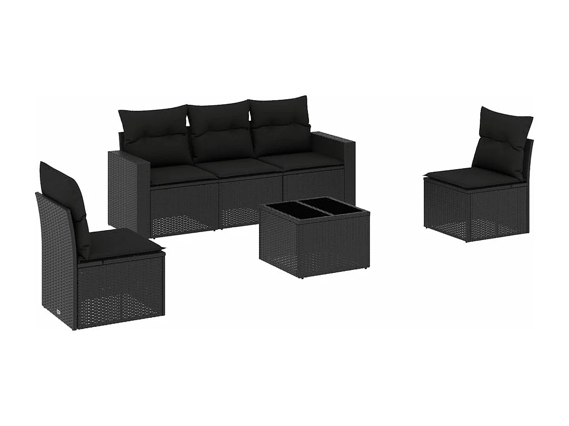 Salon de jardin 6 pcs avec coussins noir résine tressée