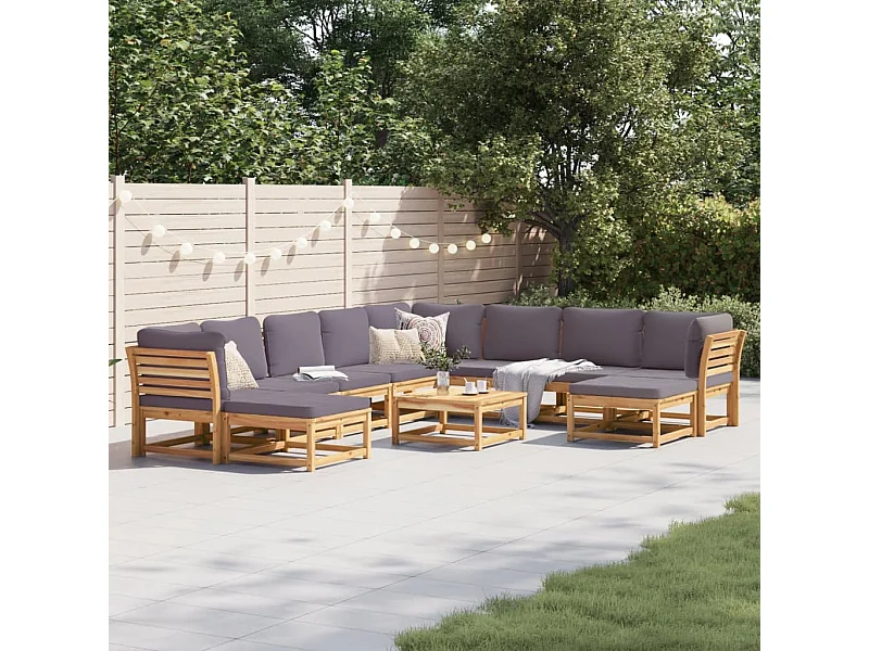 Salon de jardin avec coussins 11 pcs bois massif d'acacia