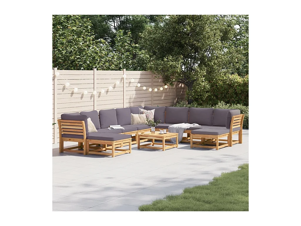 Salon de jardin avec coussins 11 pcs bois massif d'acacia