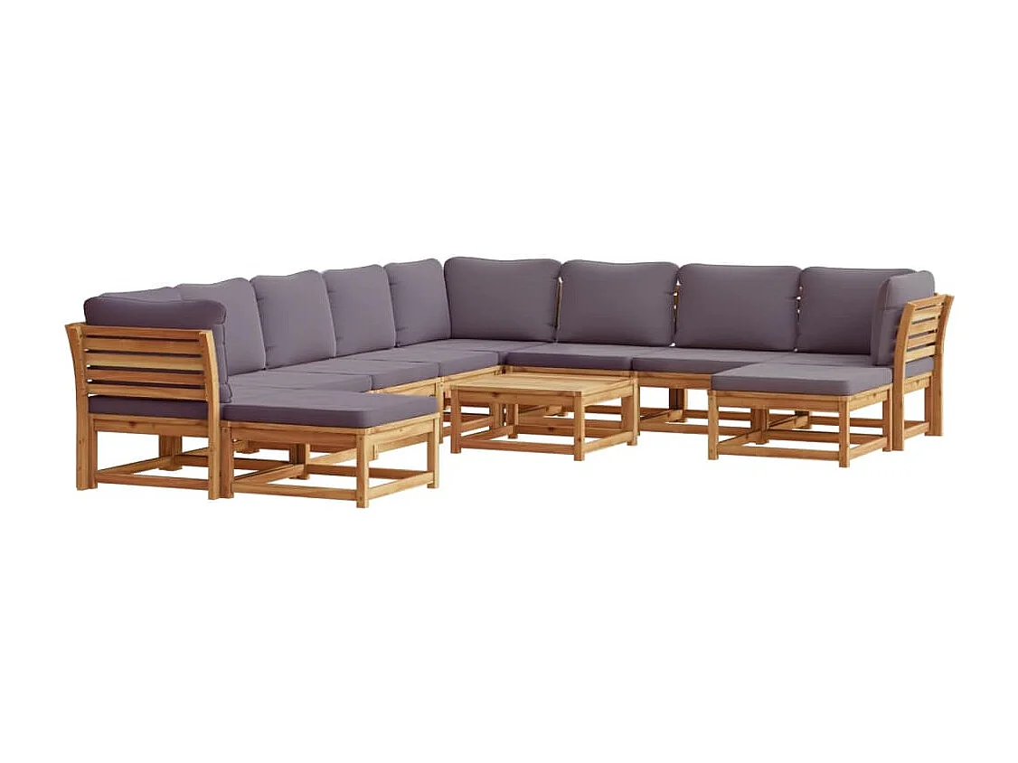 Salon de jardin avec coussins 11 pcs bois massif d'acacia