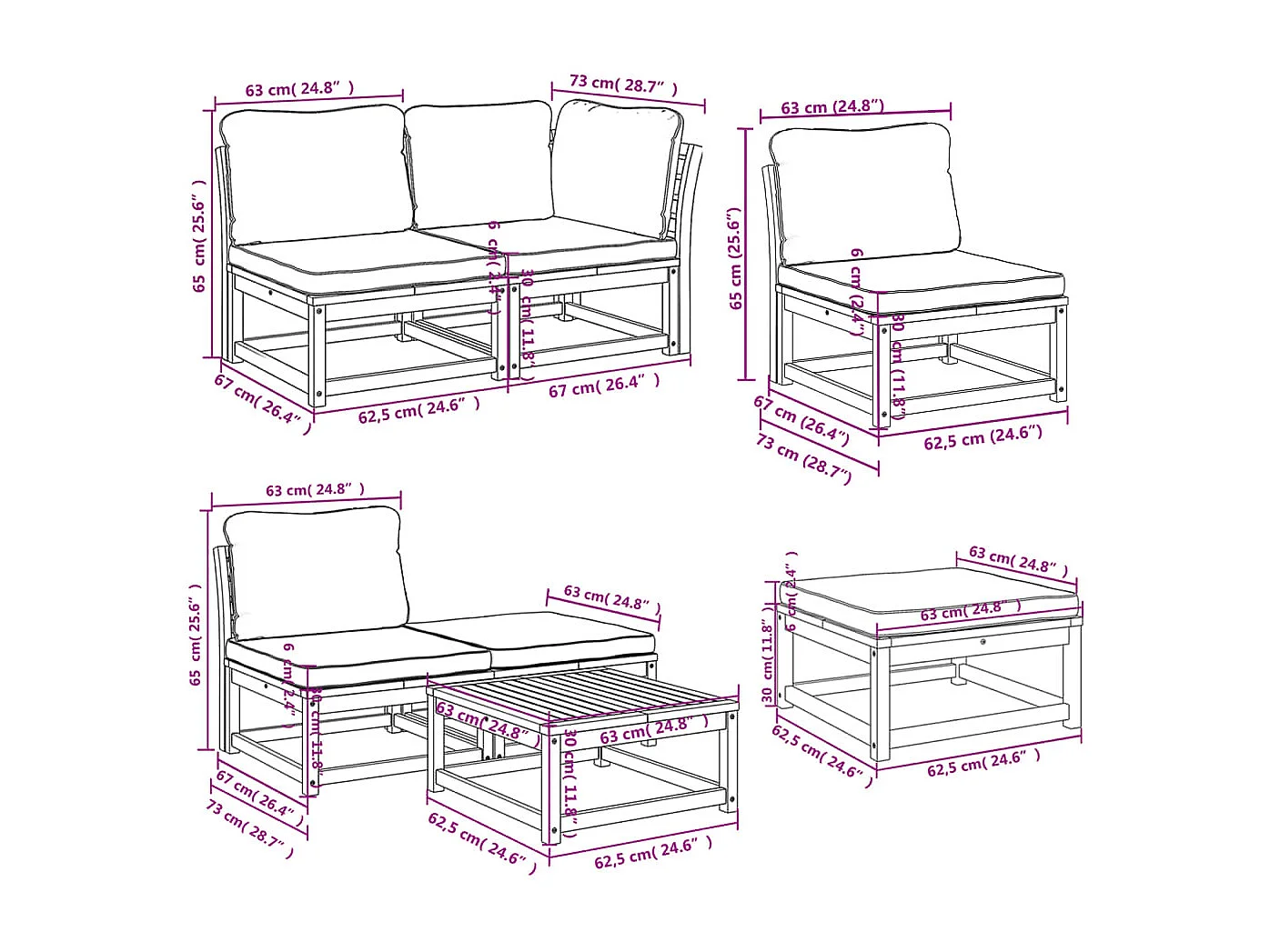 Salon de jardin avec coussins 11 pcs bois massif d'acacia