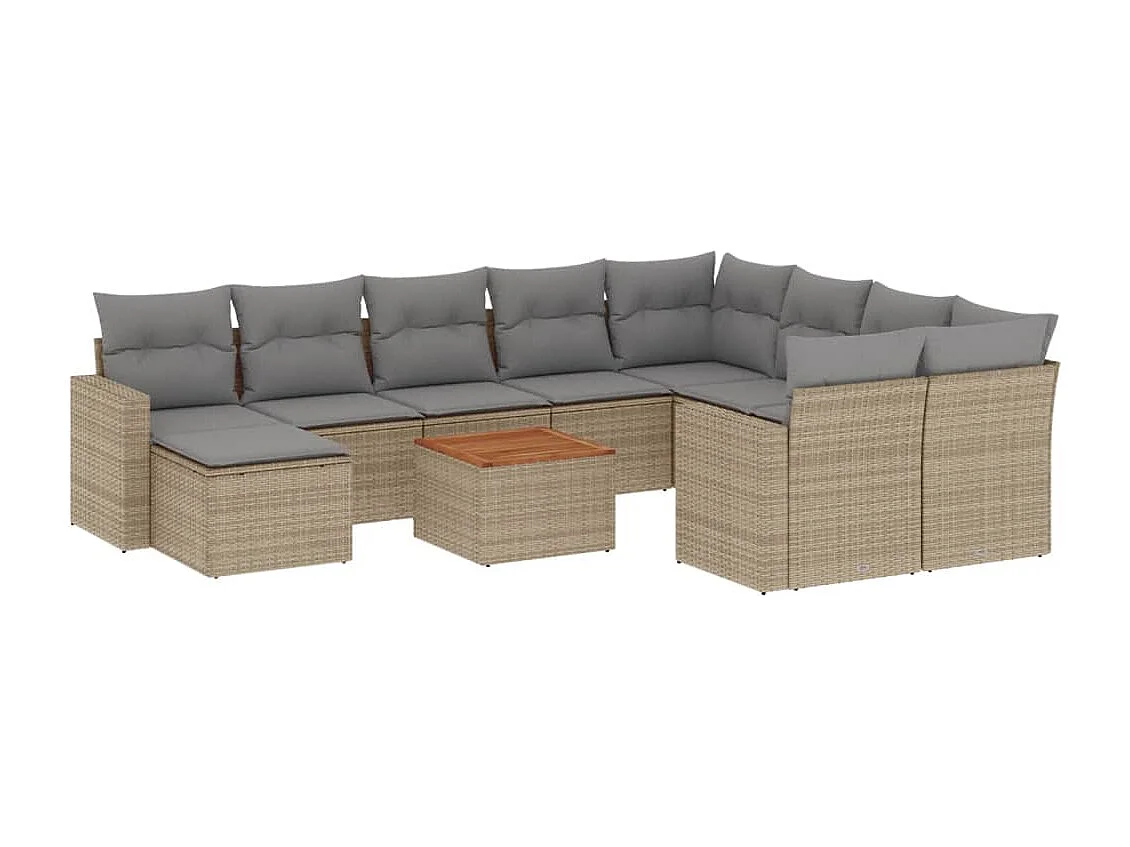 11 peças de móveis de jardim com almofadas de resina bege