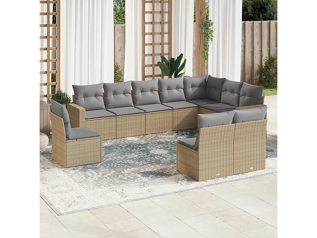 Gartenmöbel mit Kissen 10 Stück beige gewebtes Harz