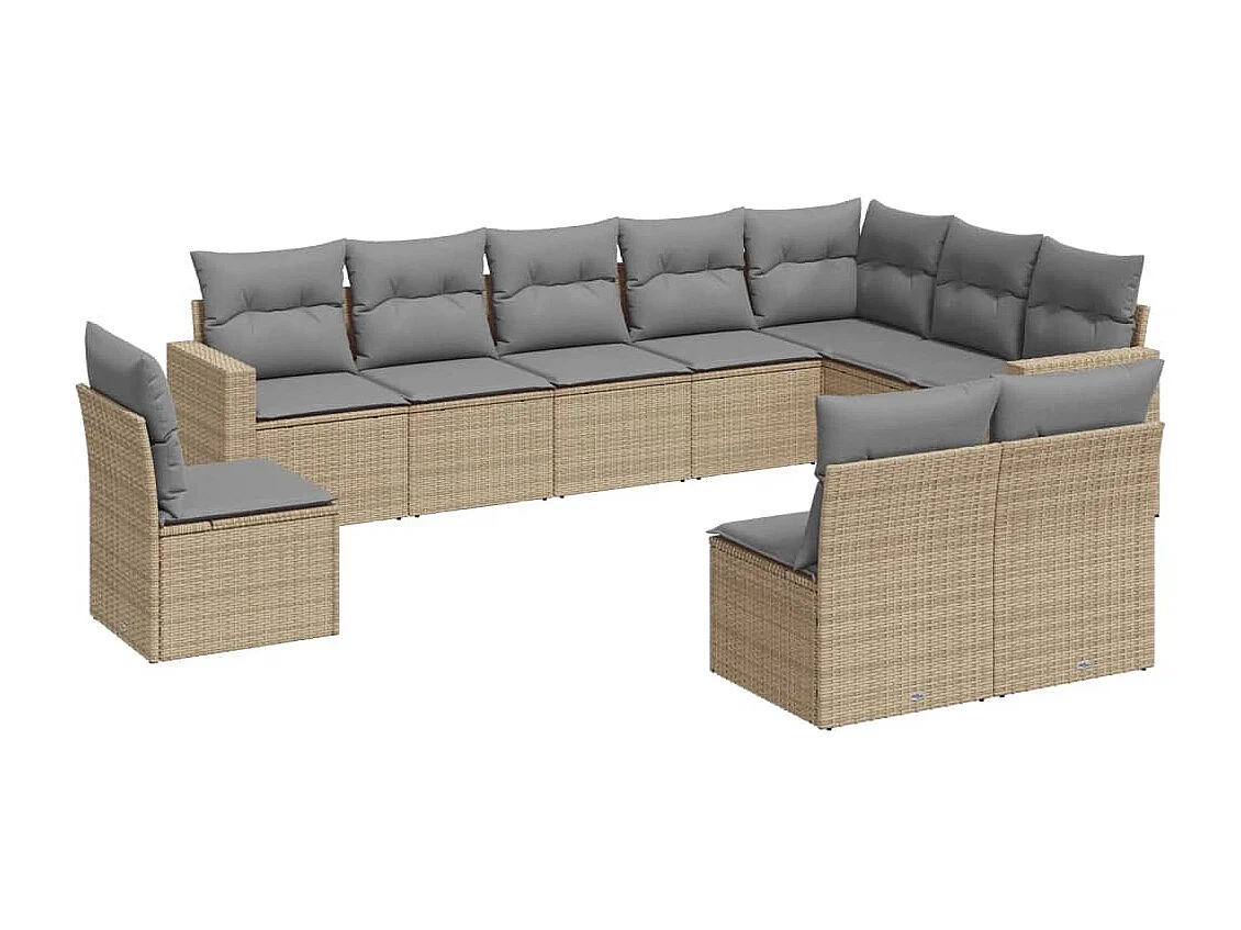 Gartenmöbel mit Kissen 10 Stück beige gewebtes Harz