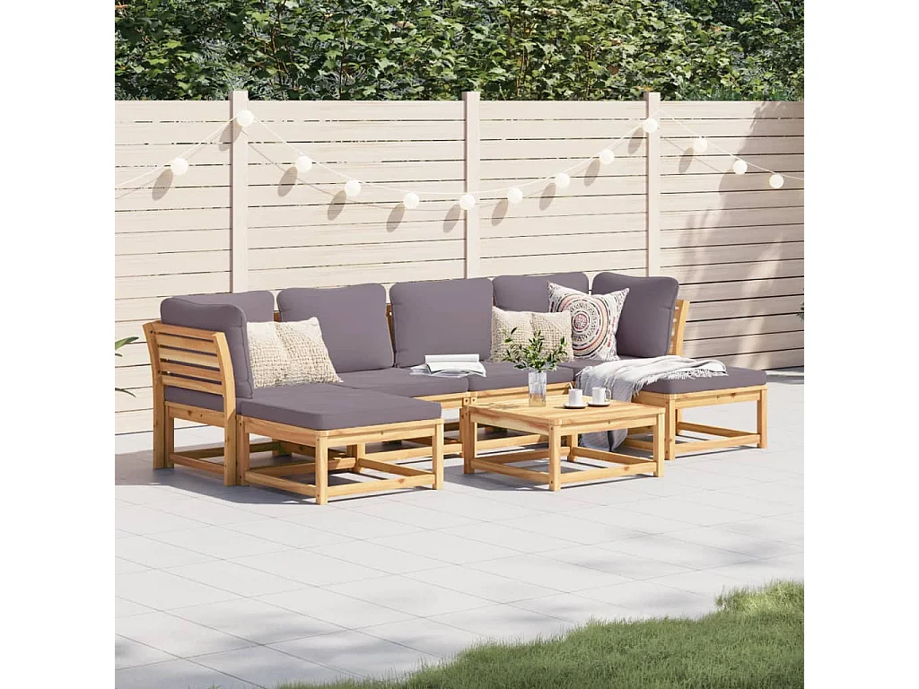 Salon de jardin avec coussins 7 pcs bois massif d'acacia
