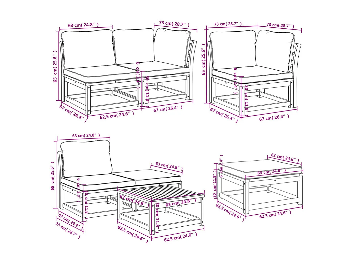 Salon de jardin avec coussins 7 pcs bois massif d'acacia