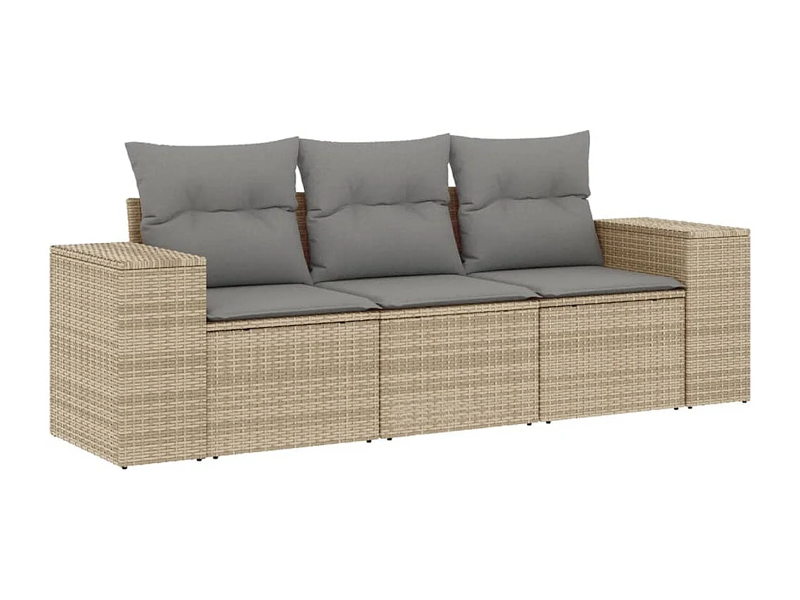 Muebles de jardín con cojines 3 piezas resina tejida beige