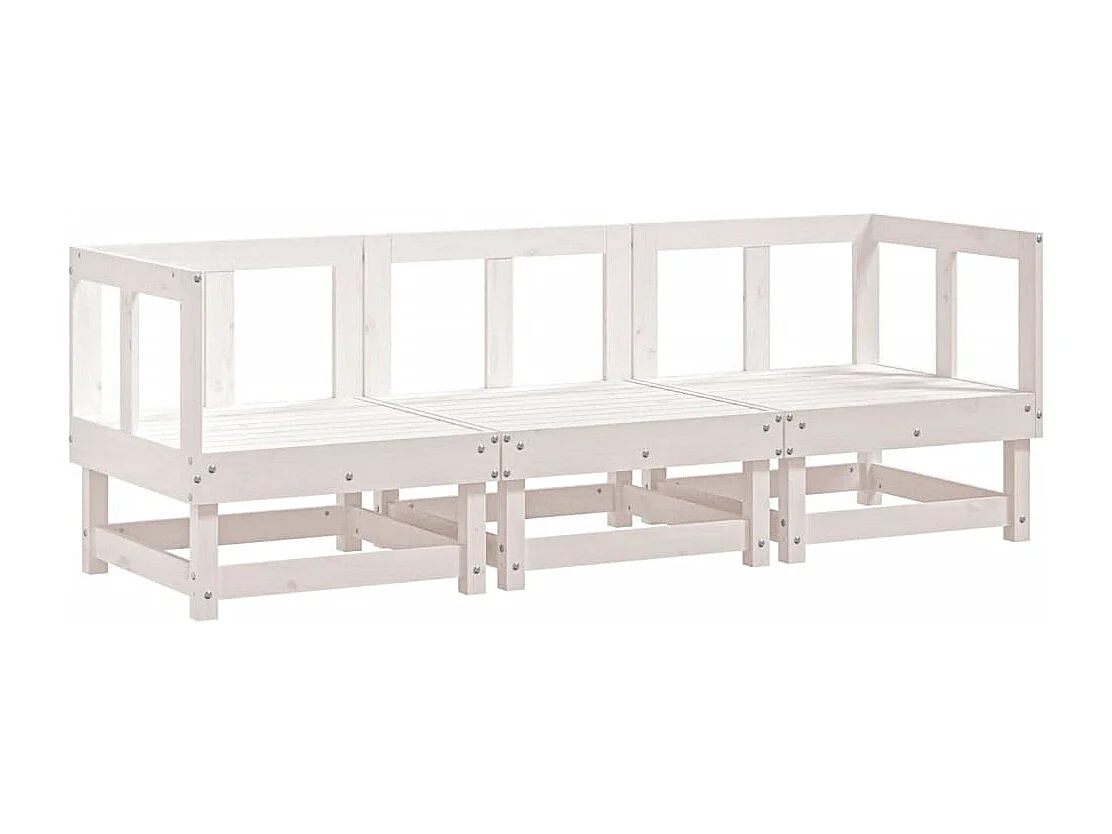 Salon de jardin 3 pcs blanc bois massif de pin