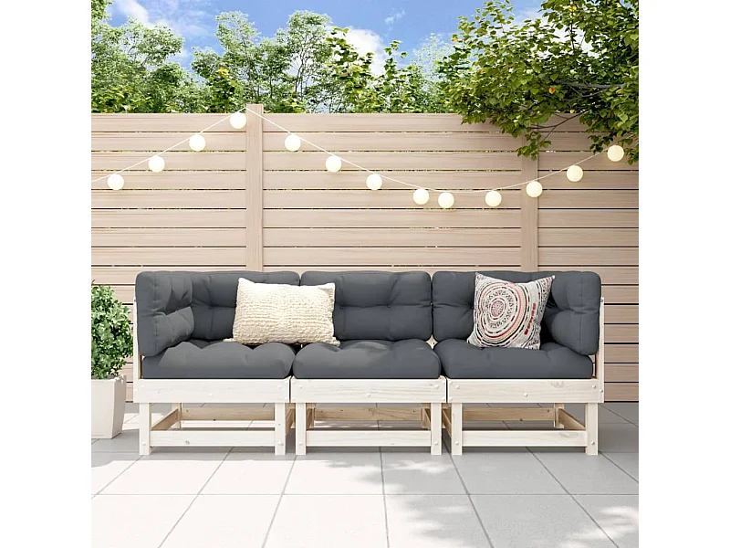 Salon de jardin 3 pcs blanc bois massif de pin