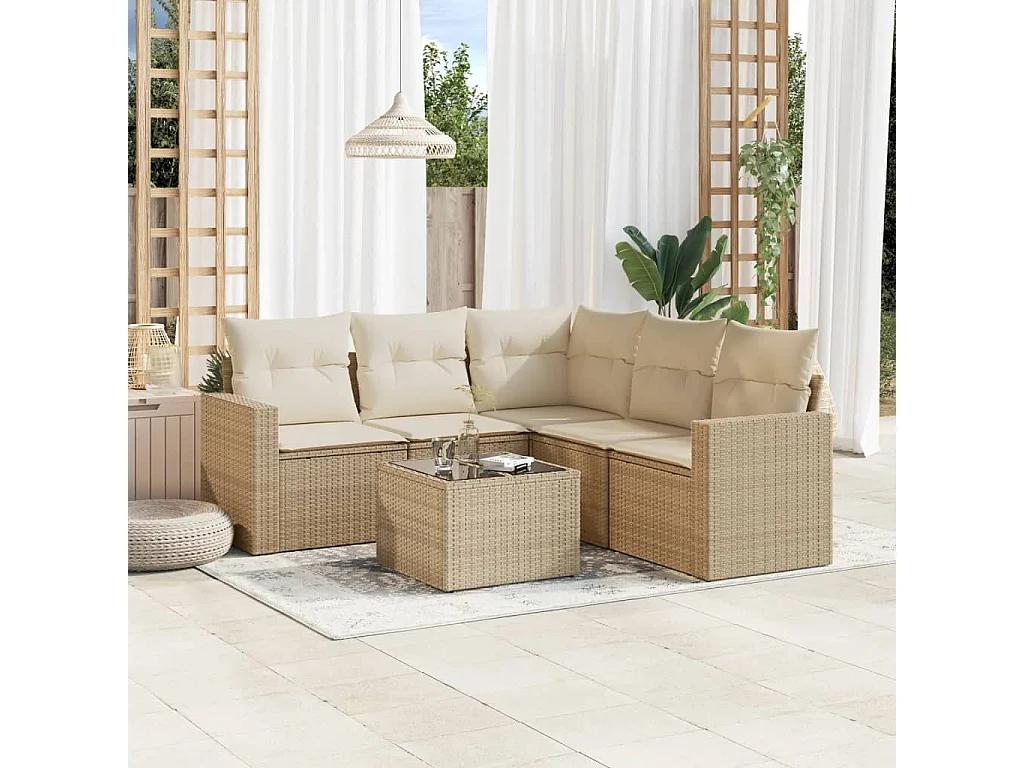 Salon de jardin avec coussins 6 pcs beige résine tressée