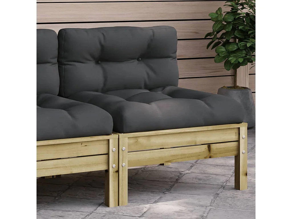 Canapé de jardin sans accoudoirs et coussins bois pin imprégné