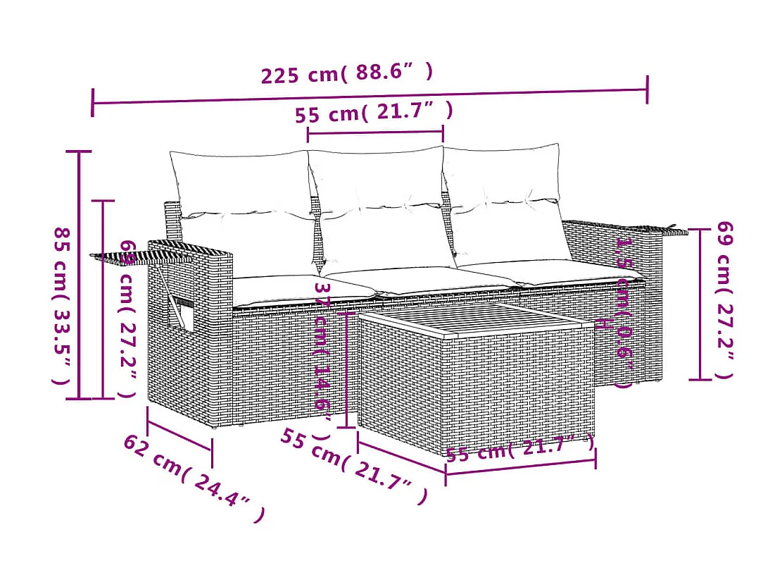 stuks tuinmeubelen met grijs geweven harskussens