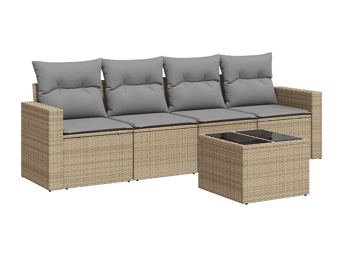 Salon de jardin avec coussins 5 pcs beige résine tressée