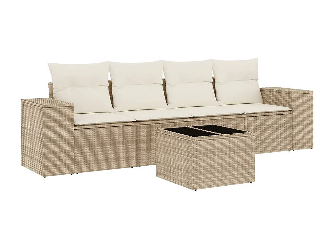 Salon de jardin avec coussins 5 pcs beige résine tressée