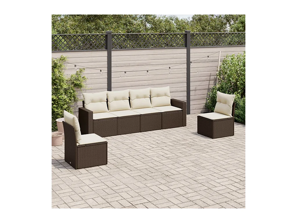 Salon de jardin avec coussins 6 pcs marron résine tressée
