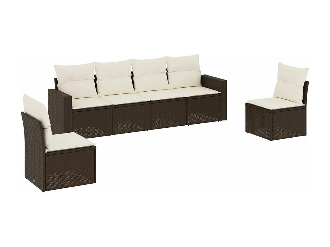 Salon de jardin avec coussins 6 pcs marron résine tressée