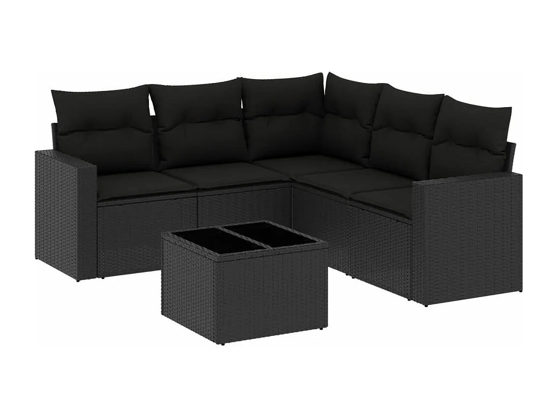 Mobili da giardino 6 pezzi con cuscini in resina intrecciata nera