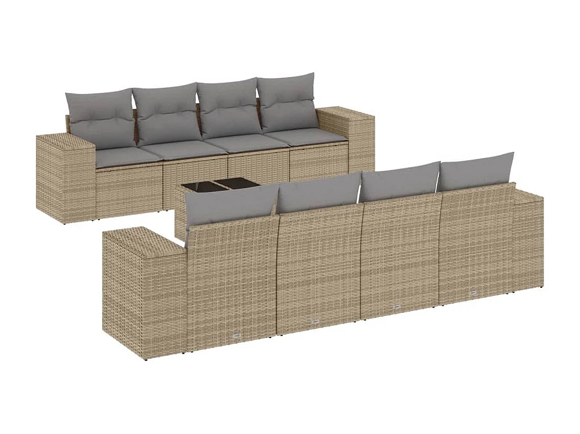 Mobile da giardino con cuscini 9 pz in resina intrecciata beige