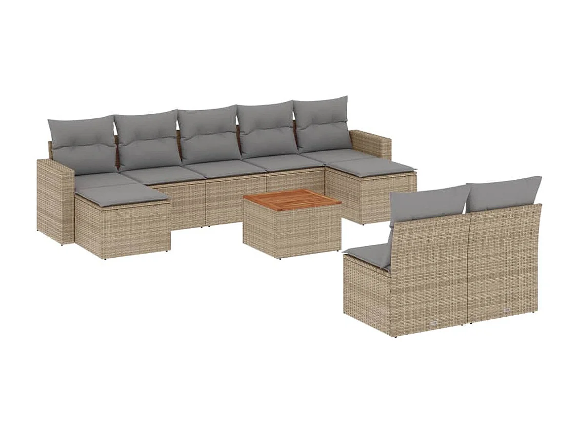 Salon de jardin avec coussins 10 pcs beige résine tressée