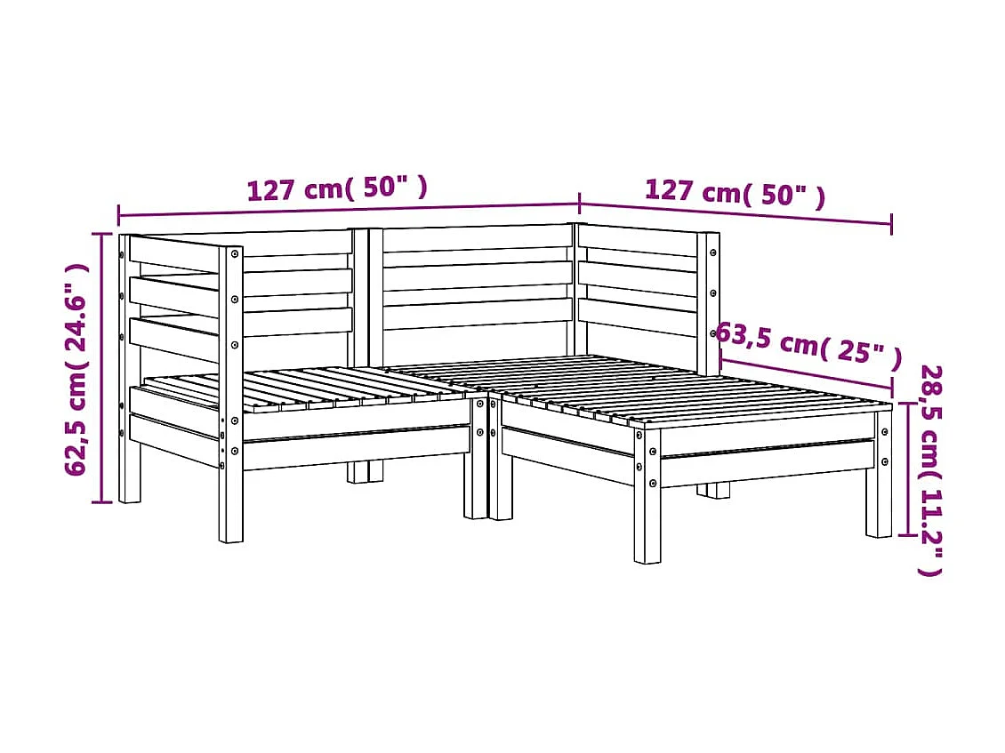Canapé de jardin 2 places avec repose-pieds bois pin imprégné