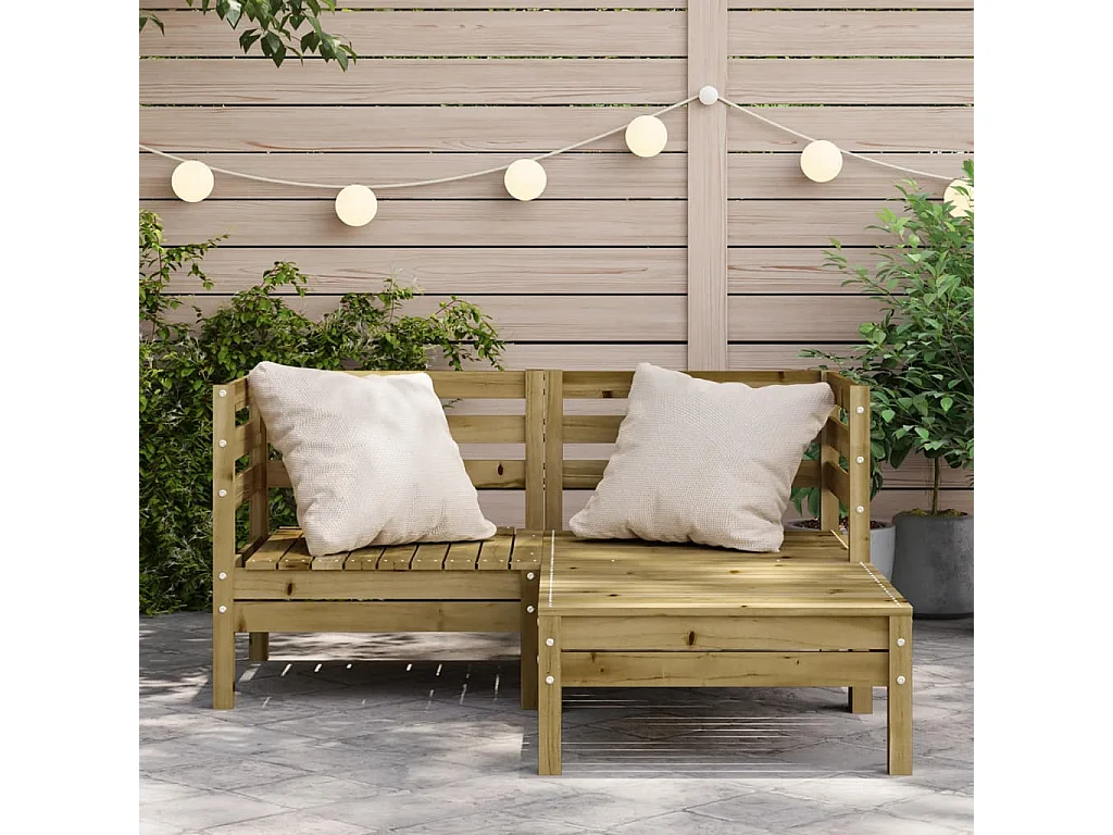 Canapé de jardin 2 places avec repose-pieds bois pin imprégné