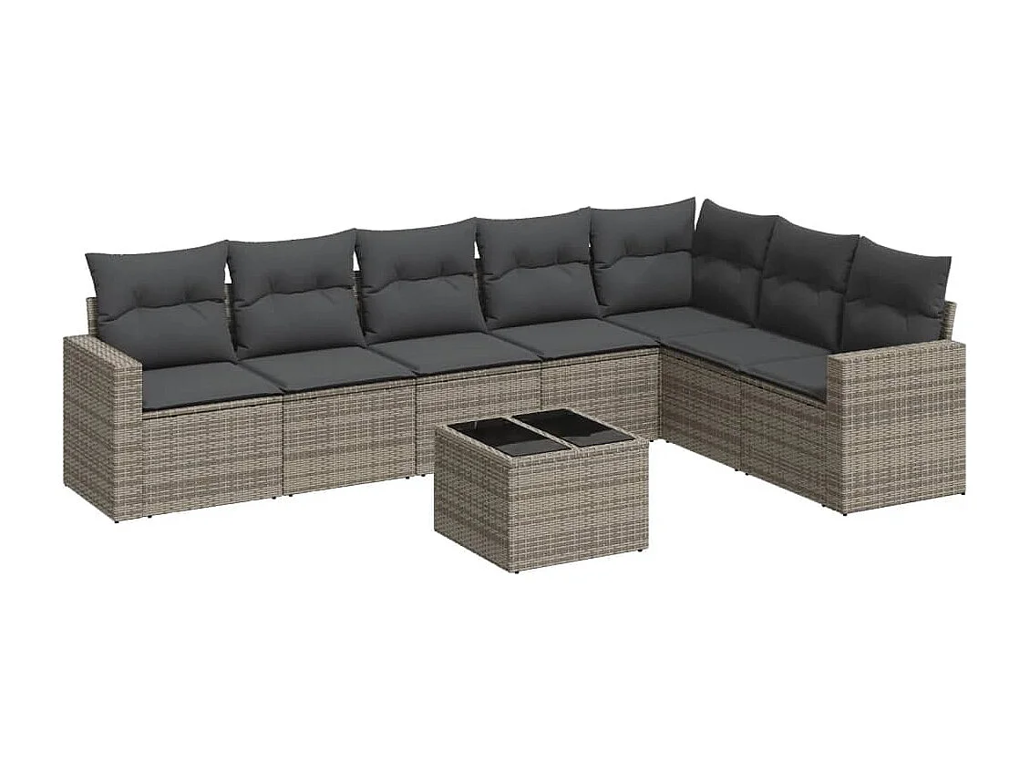 Mobili da giardino da 8 pezzi con cuscini in resina intrecciata grigia