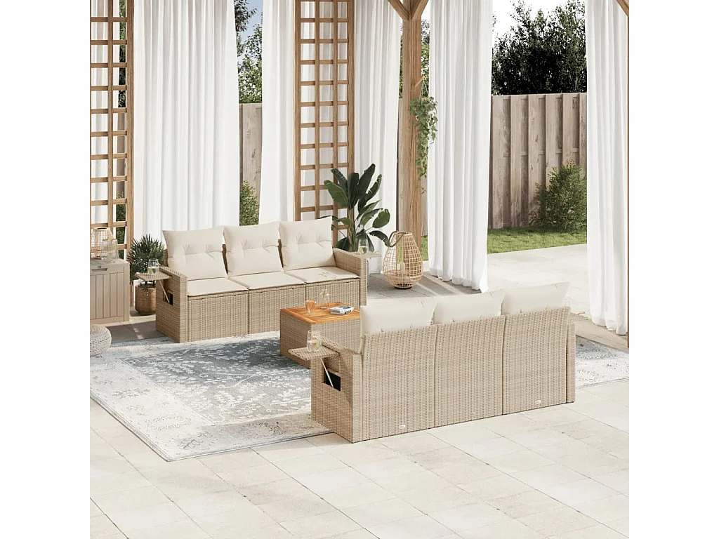 Muebles de jardín con cojines 7 piezas resina tejida beige
