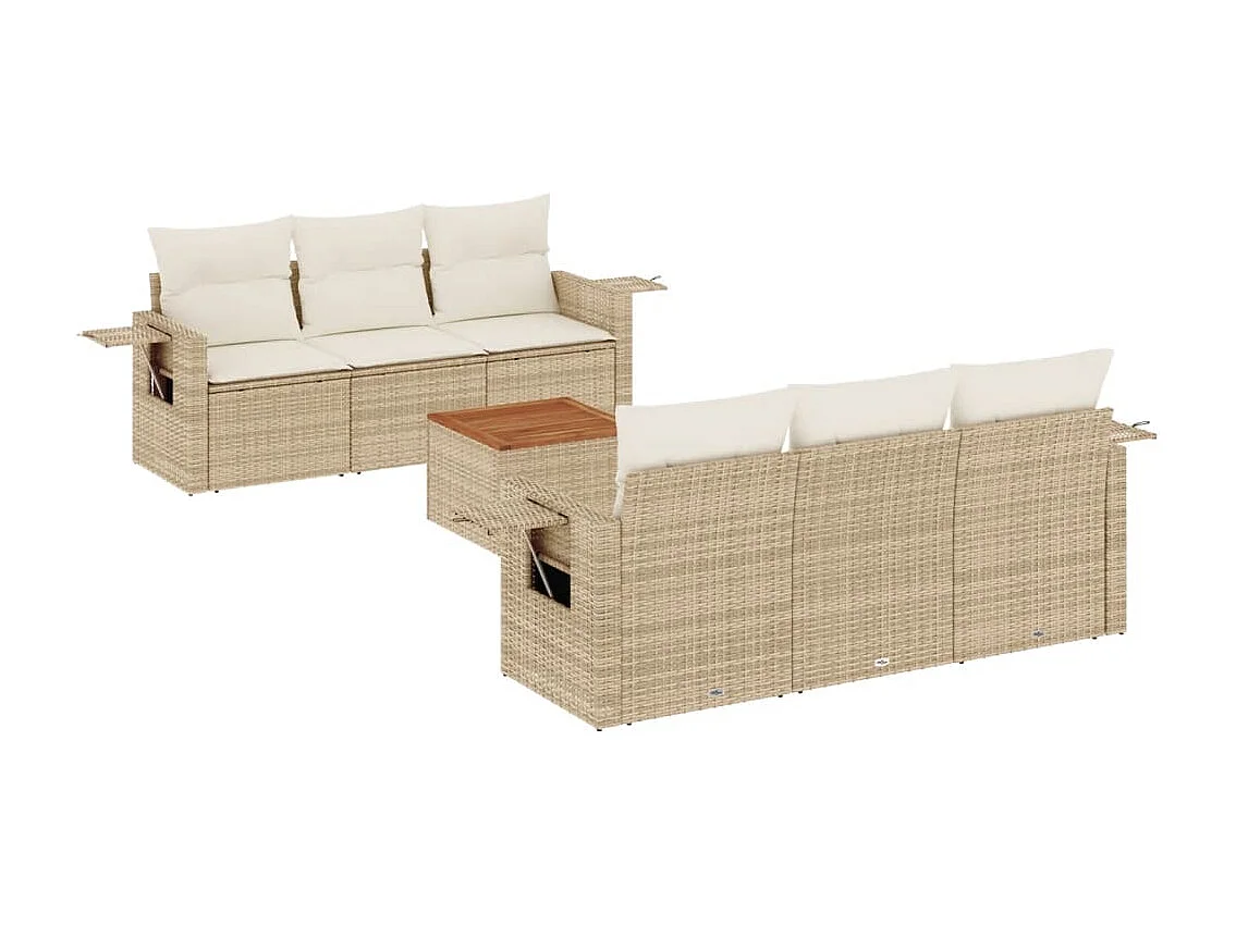 Muebles de jardín con cojines 7 piezas resina tejida beige