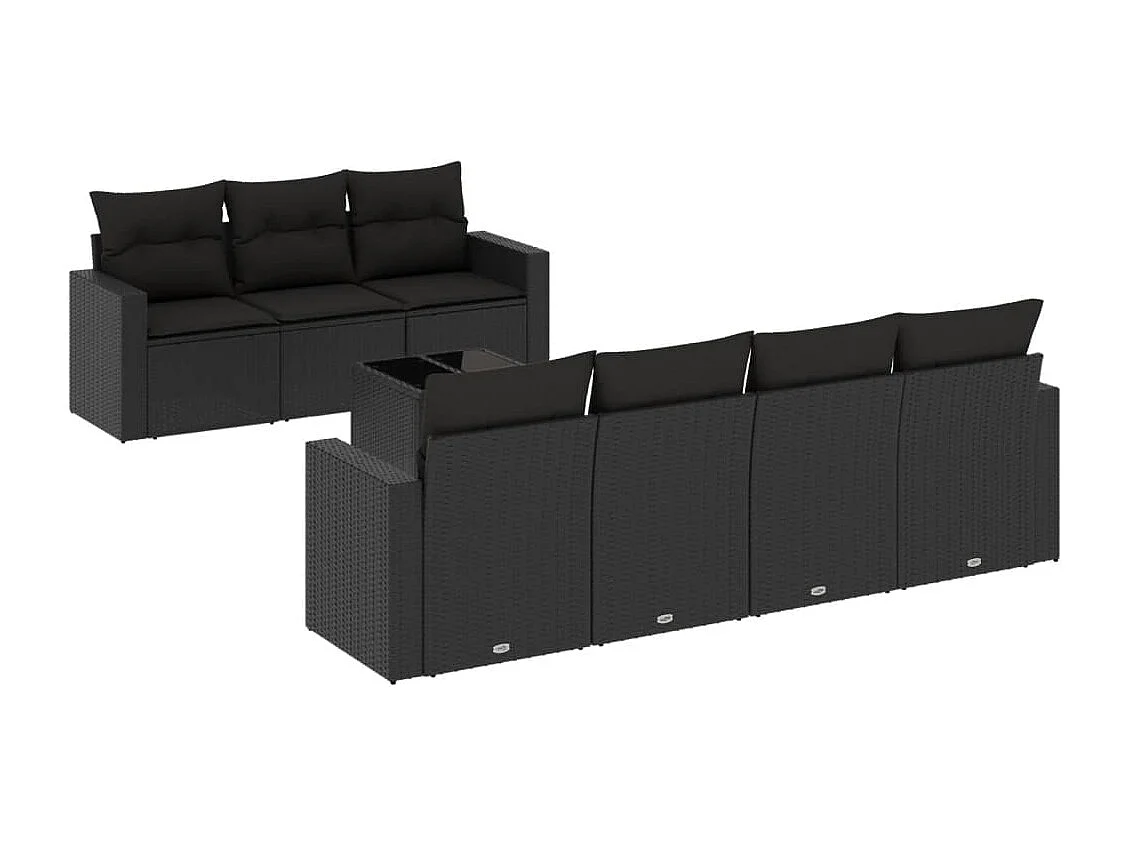Salon de jardin 8 pcs avec coussins noir résine tressée