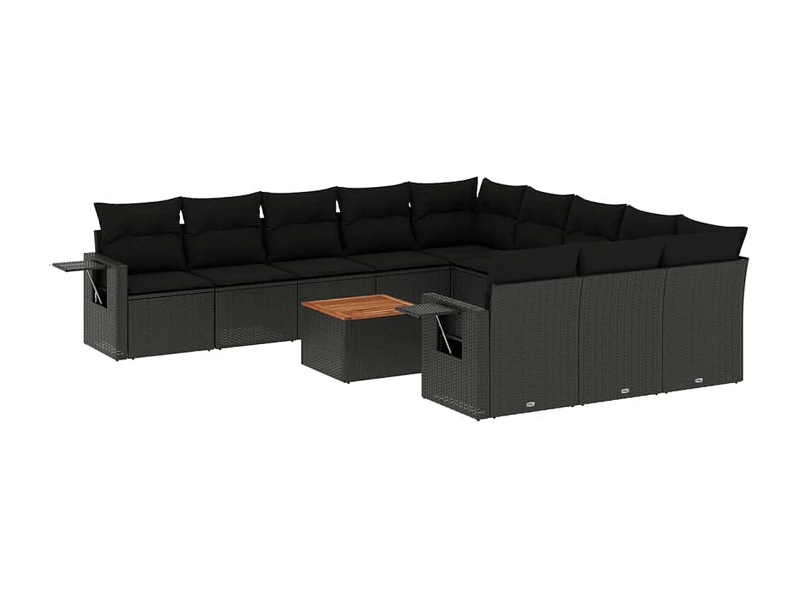 12 Stück Gartenmöbel mit schwarzen geflochtenen Harzkissen