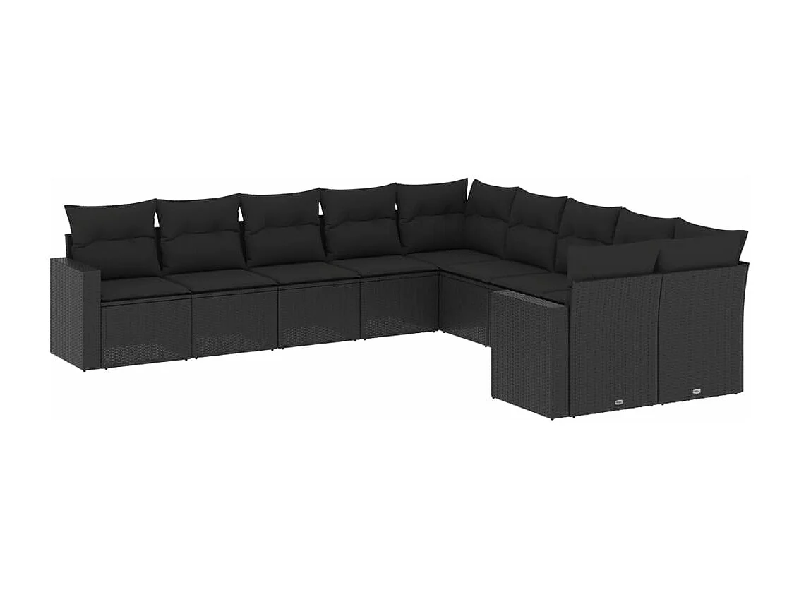 Muebles de jardín 10 piezas con cojines de resina tejida negra.