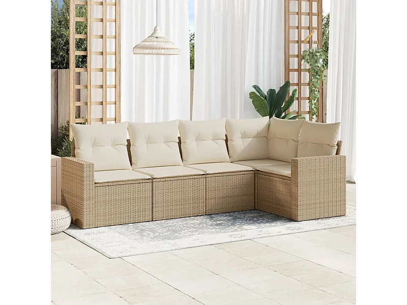 Salon de jardin avec coussins 5 pcs beige résine tressée