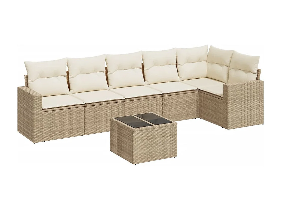 Salon de jardin avec coussins 7 pcs beige résine tressée