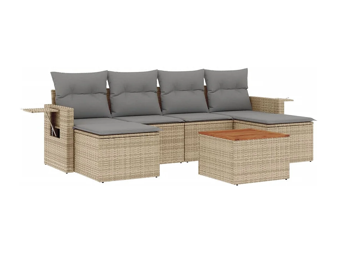 Salon de jardin avec coussins 7 pcs beige résine tressée