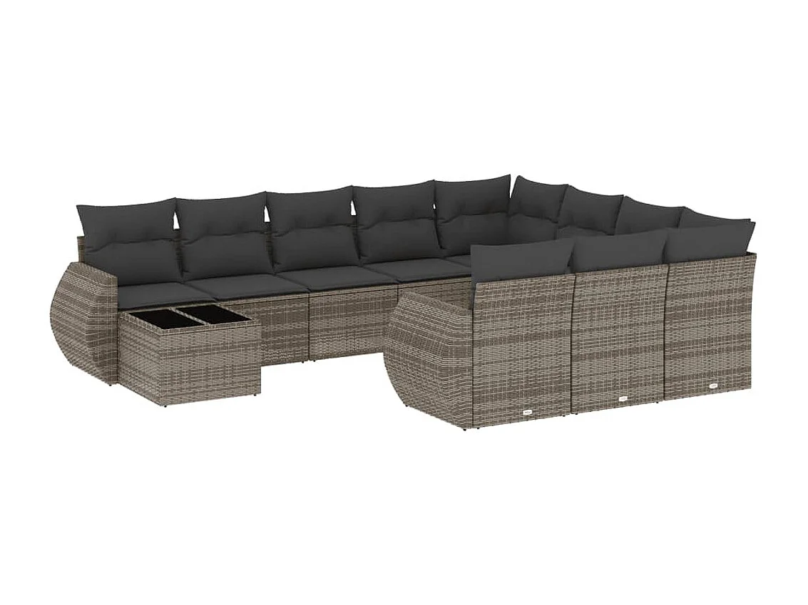 Mobili da giardino 11 pezzi con cuscini in resina intrecciata grigia