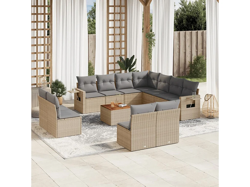 Gartenmöbel mit Kissen 12 Stück beige geflochtenes Harz