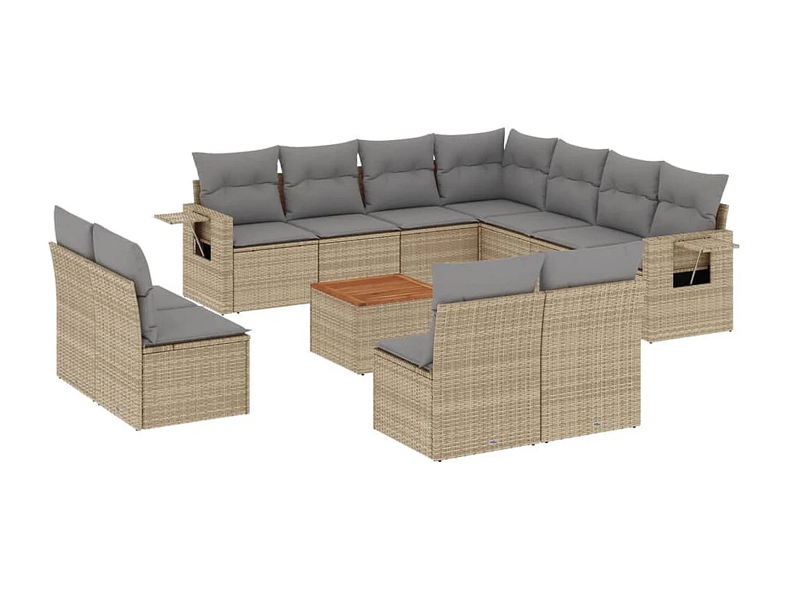 Gartenmöbel mit Kissen 12 Stück beige geflochtenes Harz