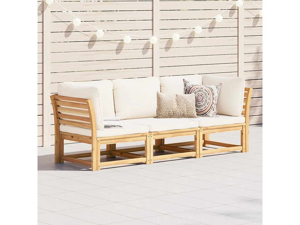 Salon de jardin 3 pcs avec coussins bois massif d'acacia