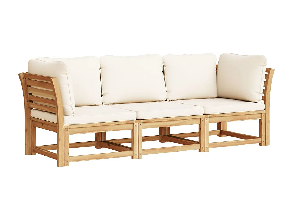 Salon de jardin 3 pcs avec coussins bois massif d'acacia