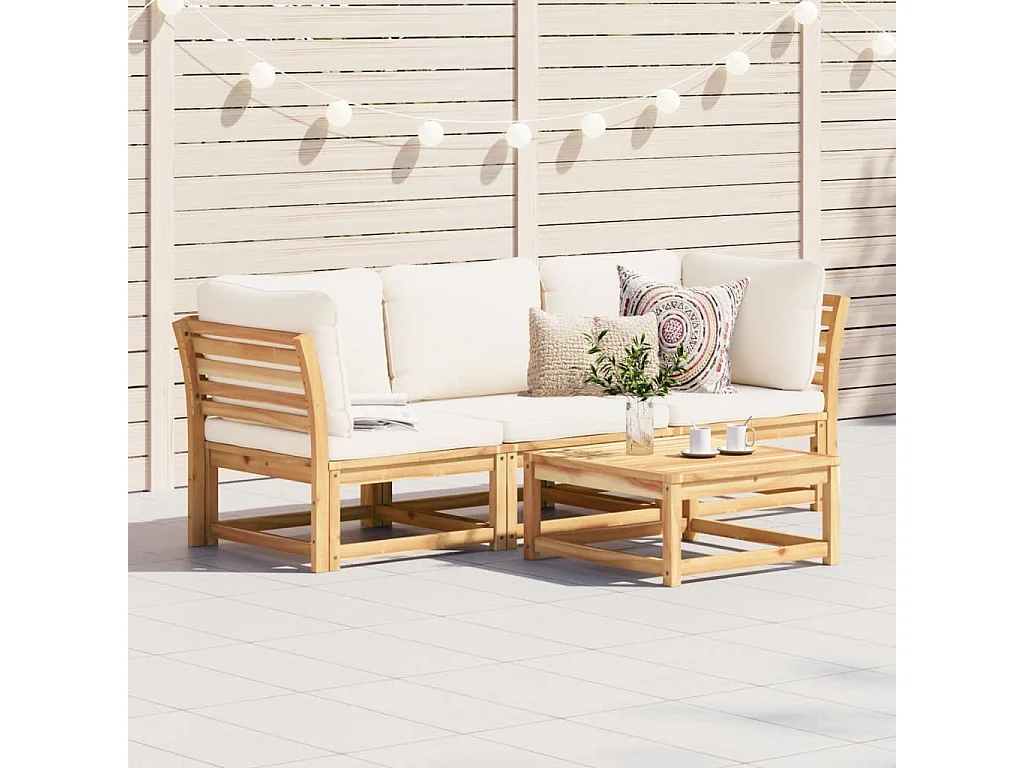 Salon de jardin 3 pcs avec coussins bois massif d'acacia