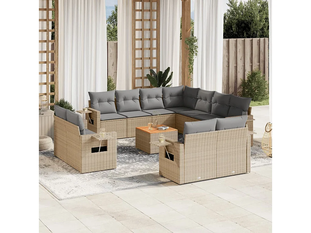 Gartenmöbel mit Kissen 12 Stück beige geflochtenes Harz